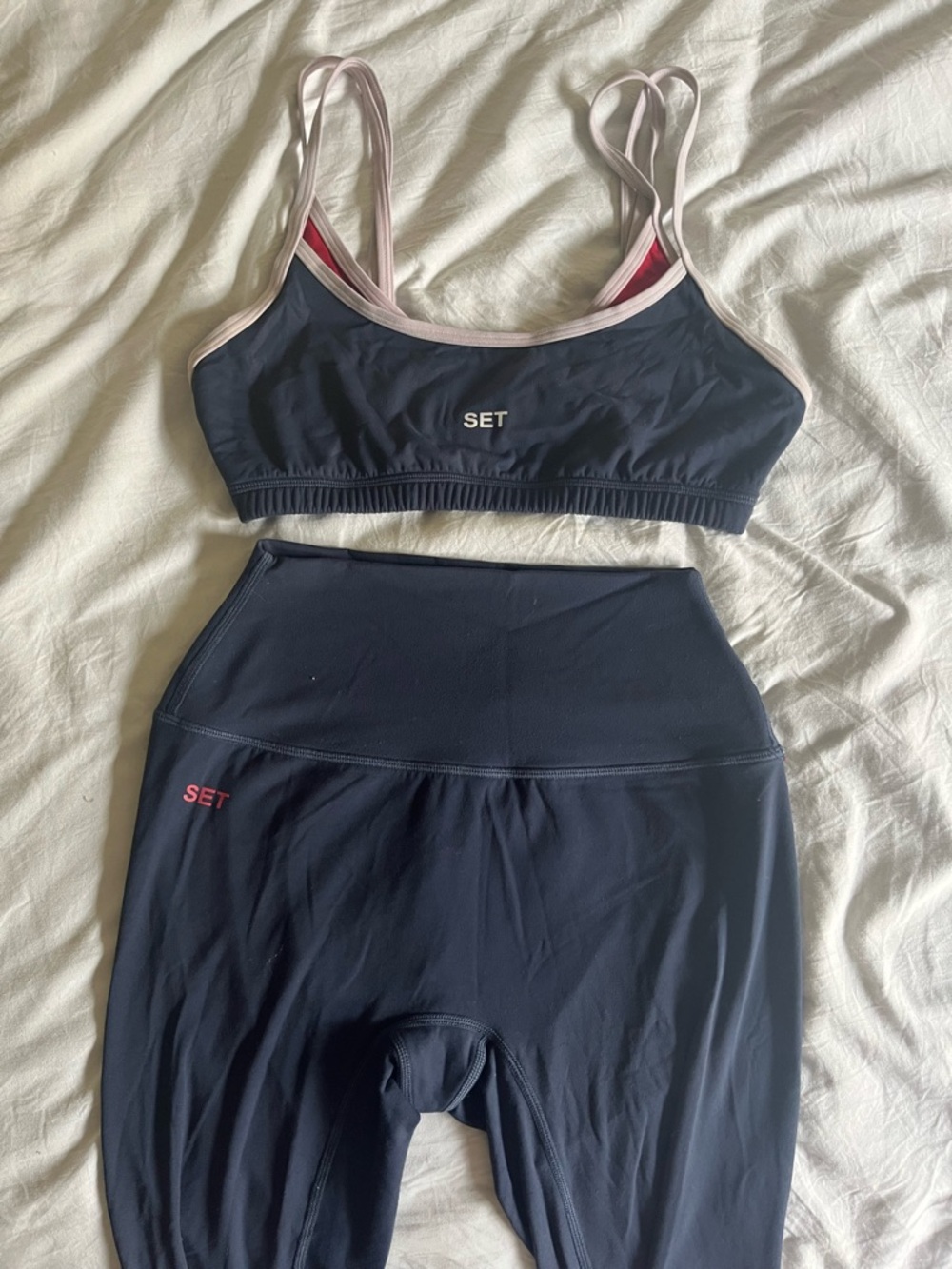 SET Active Navy Sports Bra with Light Pink Trim